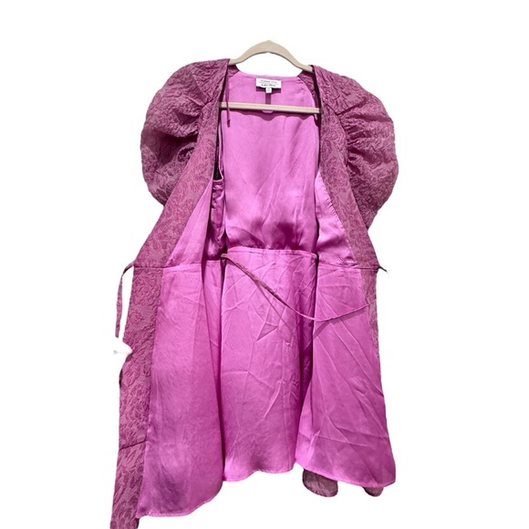 & Other Stories Jacquard Puff Wrap Floral Mini Dress Pink Size M - Picture 8 of 15